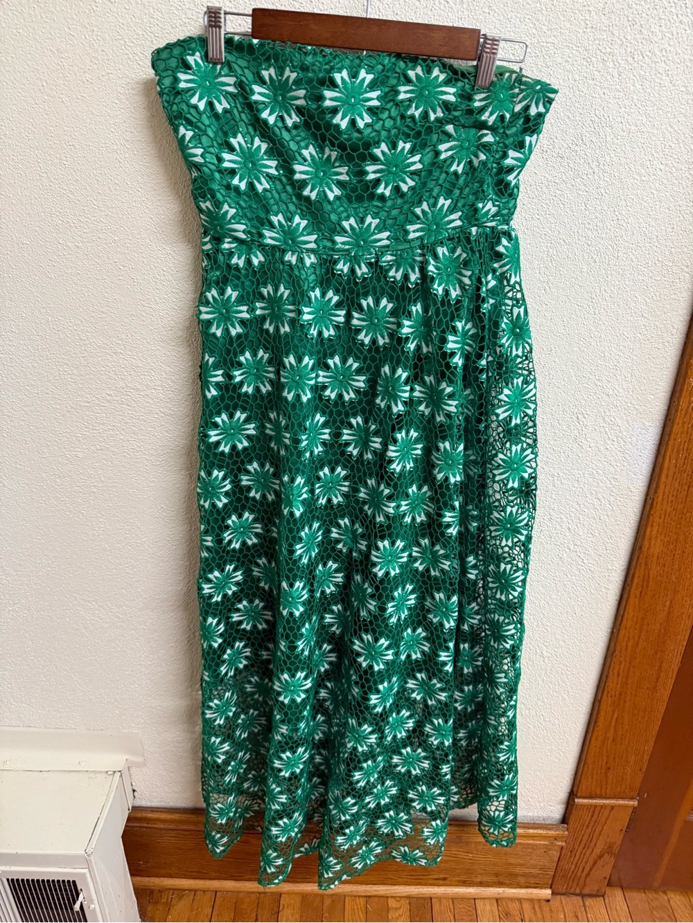 Green Floral Lace Strapless Midi Dress